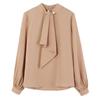 Korean Style Lantern Sleeve Knitted Ring Buckle Chiffon Blouse - Women's Long Sleeve Pullover Top