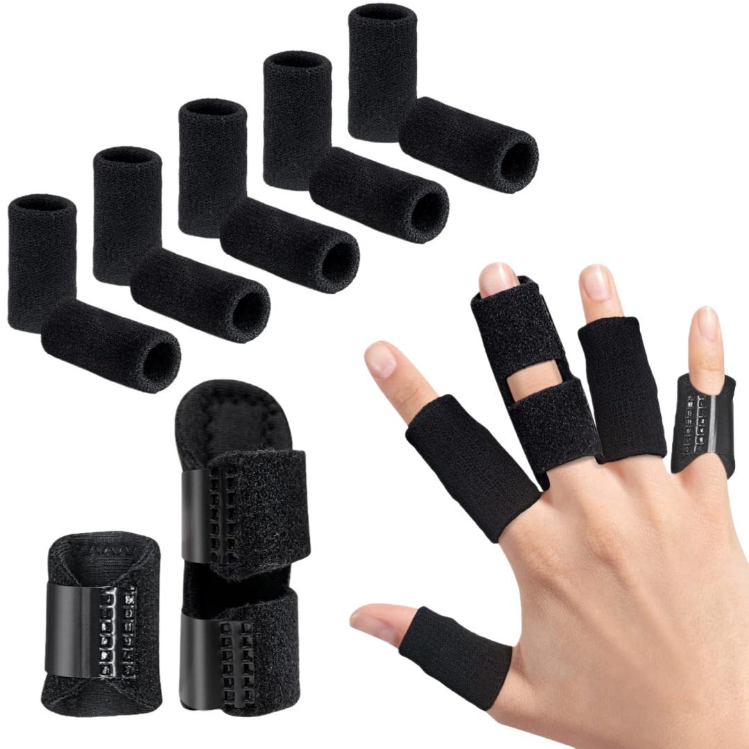 

12Pcs Finger Guards Set Finger Immobilization Strap Finger Protectors Finger Brace Support Finger Splint Thumb Finger Sleeves One Size Fits All
