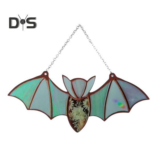 Halloween Hanging Glass Suncatcher Decoration Acrylic 2D Bat Ornament Gothic Car Rearview Mirror Decor for Home Window Wall Car