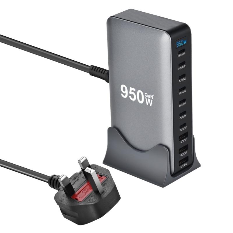 10-Port USB-C-Ladegerät 950W Netzteil Gans Technology Intelligenter Chip ABS-Gehäuse Für Smartphones Laptops Tablets