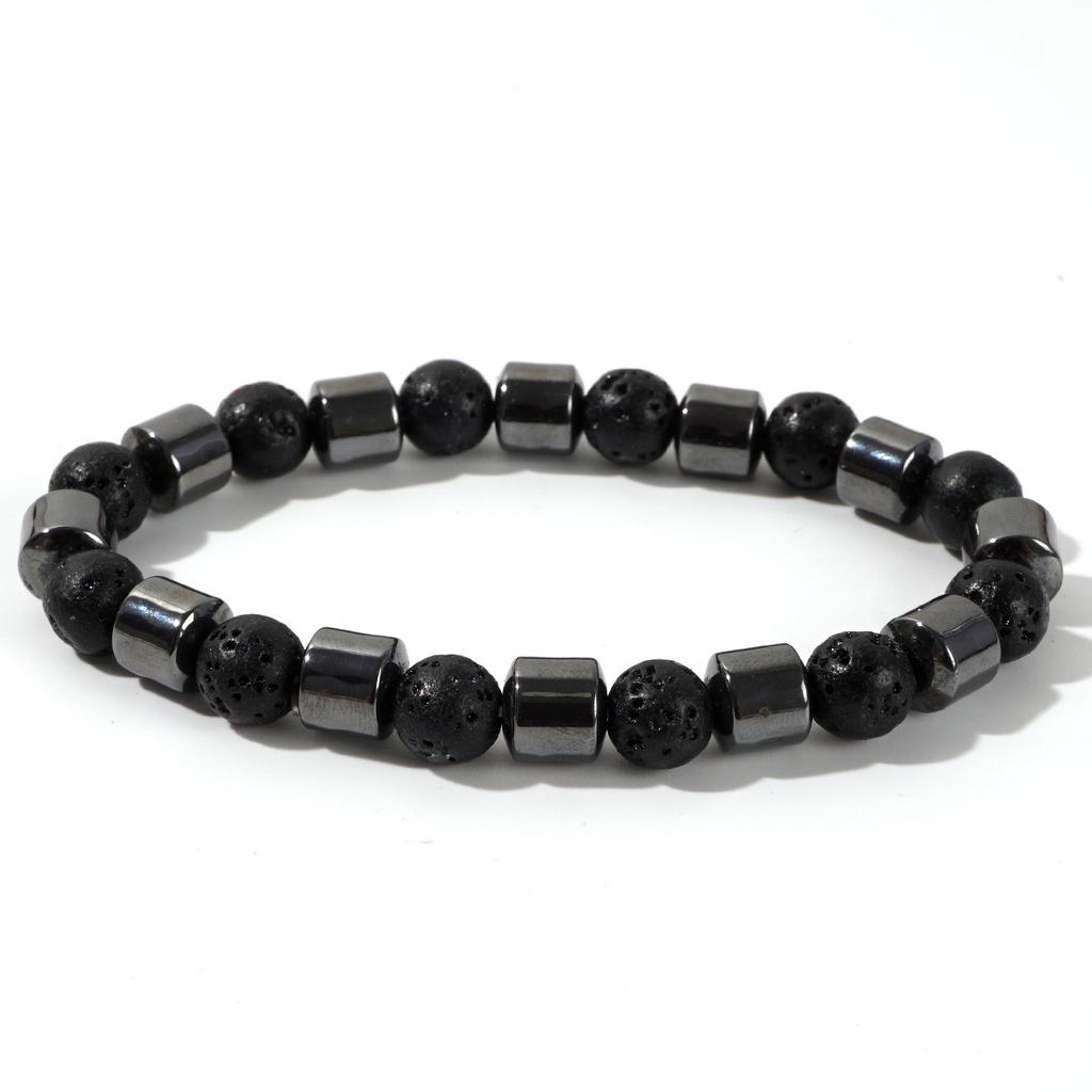 A Simple, Vintage-Style Magnetic Hematite Volcanic Stone Bracelet, Suitable For Both Men And Women.