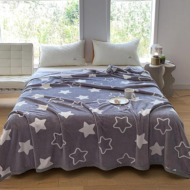 Thick Thow Blanket Geometic Style Reactive Printed Flannel Fleece Blanket for Beds Single/Queen/King Plush Plaids Sofa Plaid Bed