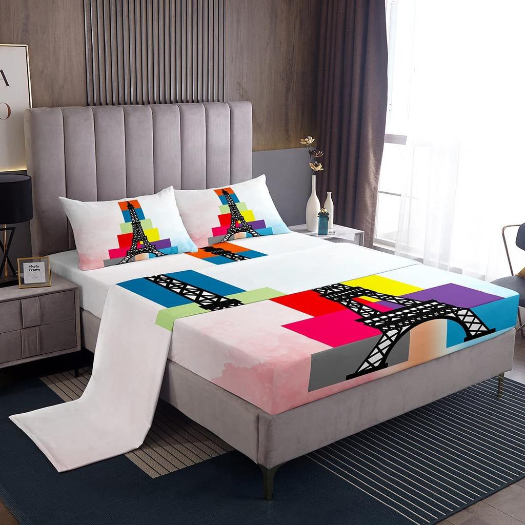 Color Dog Paw Print Pattern Bed Hat Four-Piece Bedding Set Bedroom Dormitory Bedding Decoration