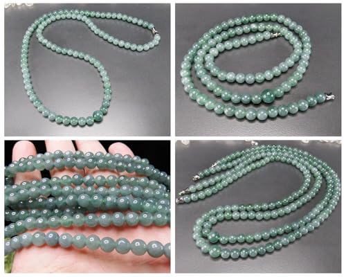 [Ishimachi] Dark Jadeite Necklace, Approx. 6mm Beads, Approx. 60cm Length, Natural Stone, Genuine Jadeite, Five Virtues Amulet