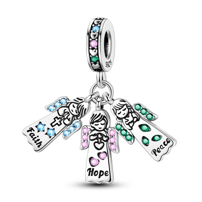 Original 925 Silver Easter Charms Angel Zircon Cross Beads Pendants Fit Original Bracelets For Women DIY Jewelry Gift