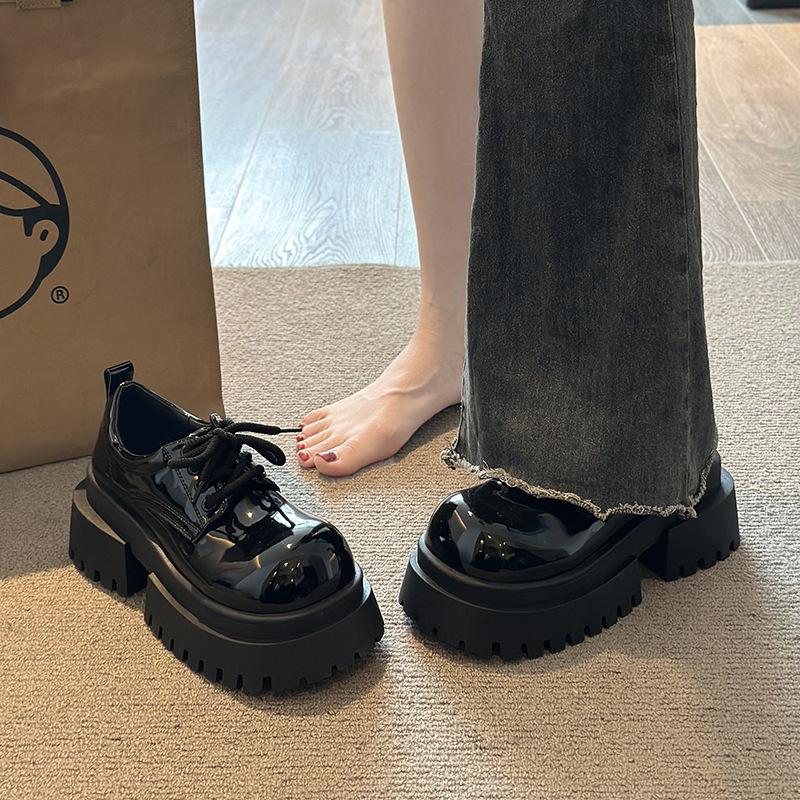 Big Head Sweet and Cool Muffin Platform Small Leather Shoes Women's 2025 Autumn New American Retro British Style Lace-up Single Shoes