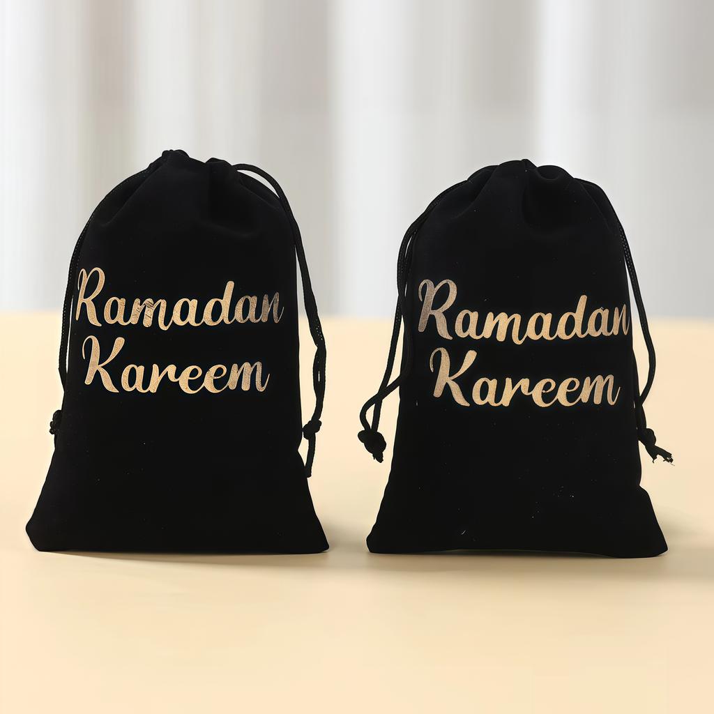 5pcs/1PC 23*17CM Eid Mubarak Velvet Drawstring Gift Bags Ramadan Decorations Gift Bags Ramadan Kareem Party Drawstring Gift Bags