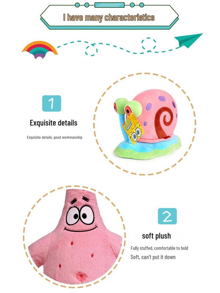 SpongeBob & Patrick Plush Dolls, Snail Pendant, Squidward Keychain Bag Charm