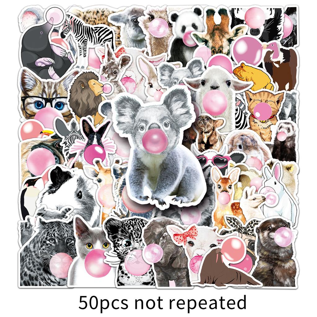 50 Animal Doodle Stickers Cartoon Cute Rabbit Decorative Mobile Phone Case Suitcase Stickers