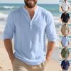 Men's Linen Long-Sleeve T-Shirt - Loose Fit Stand Collar Button Casual Long-Sleeve Top