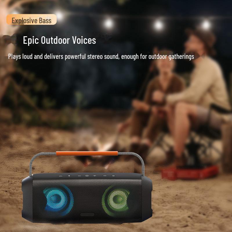 60W High-Power Bluetooth Subwoofer, IPX7 Waterproof RGB Portable Outdoor Speaker