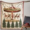 Cozy Carousel Theme Print Throw Blanket - Vintage Pop Art Motif Soft Lightweight Accent for Sofa Bed Travel Office Gift