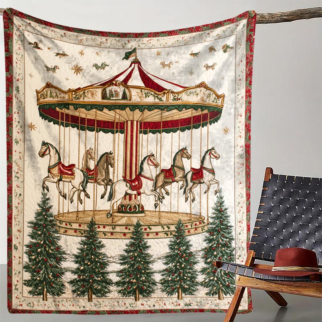 Cozy Carousel Theme Print Throw Blanket - Vintage Pop Art Motif Soft Lightweight Accent for Sofa Bed Travel Office Gift