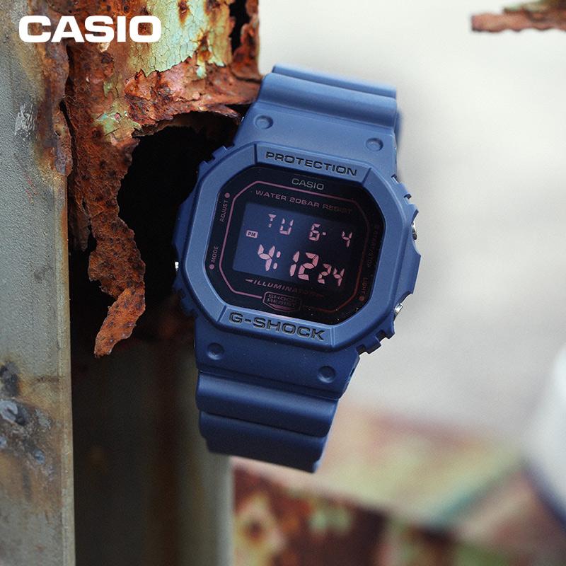 CASIO G-SHOC series 200 meters waterproof Quartz resin strap men's watch black dial DW-5600BBM-2 blue