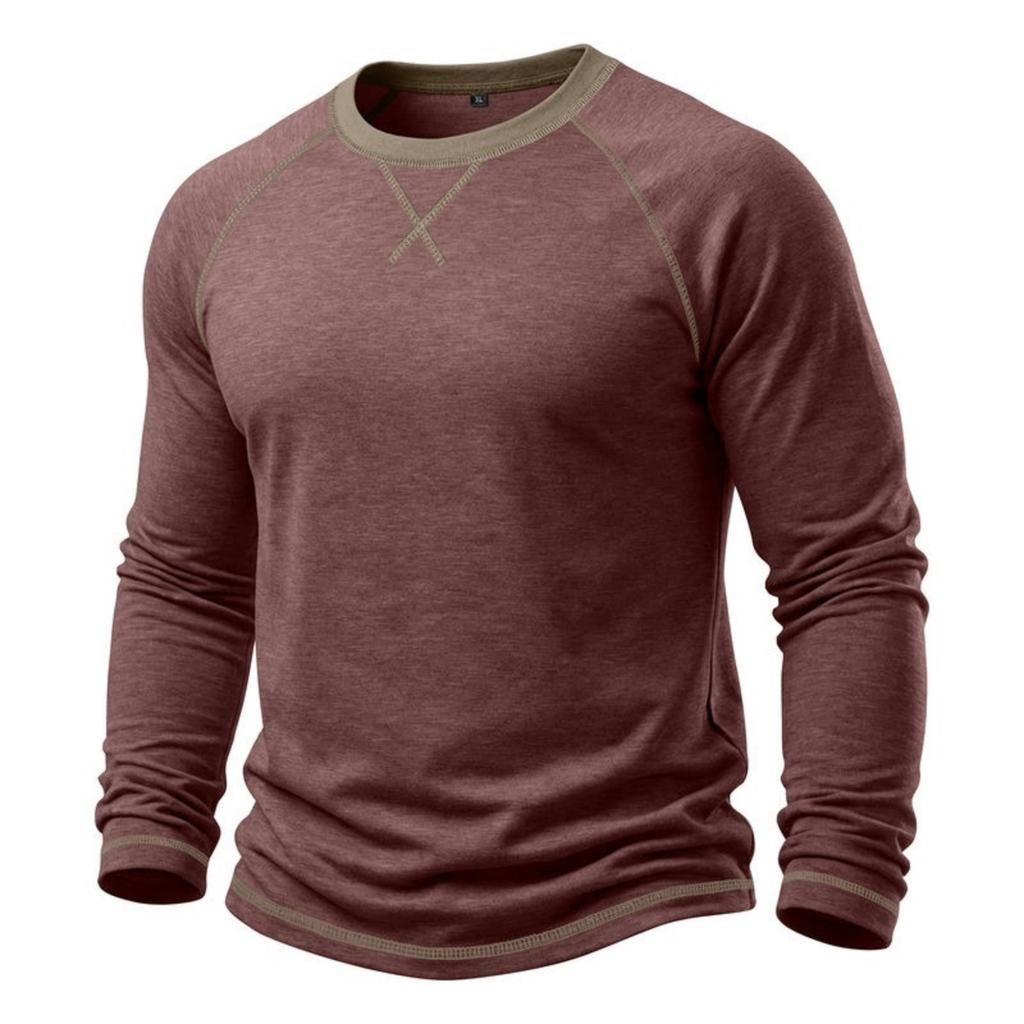 Men's Color Long Sleeve Crewneck Casual T-Shirt for Everyday Wear