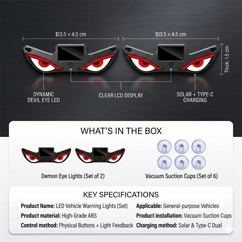 2PCS Solar Car Eyes Light LED Window Decoration Flashing Demon Eye Truck Demon Eye Dynamic Devil Eyes For LED Car Neon Lights 4