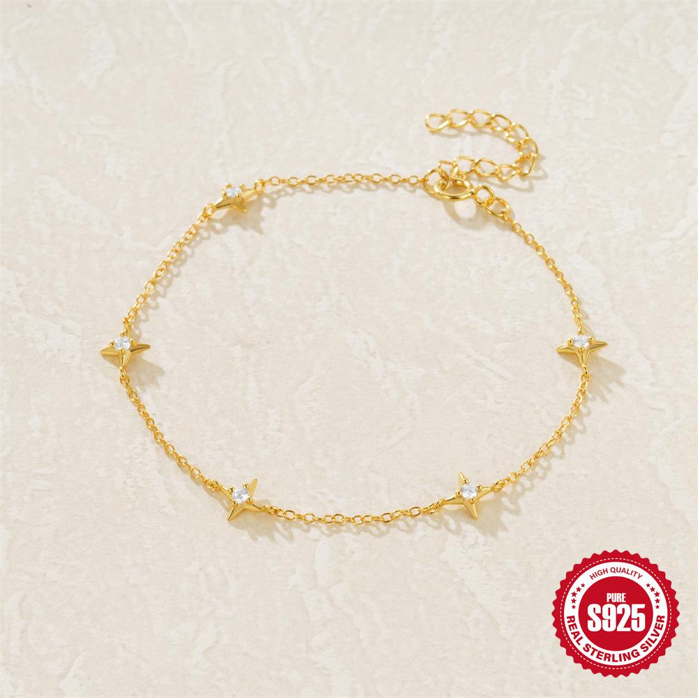 S925 Silver Diamond-Encrusted Gypsy Star Bracelet Women'S Fashion Four-Pointed Star Niche Design High-End Personalized Jewelry