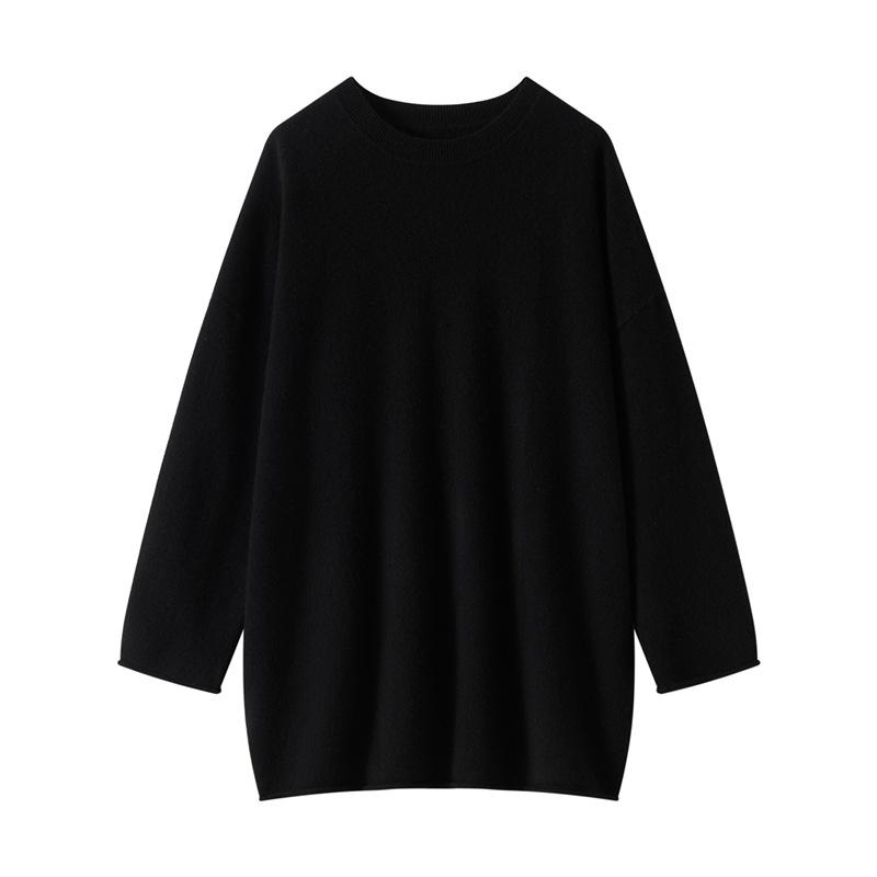 Women's Striped Cashmere Sweater Dress - Round Neck, Loose Fit, Versatile Pullover for Autumn/Winter