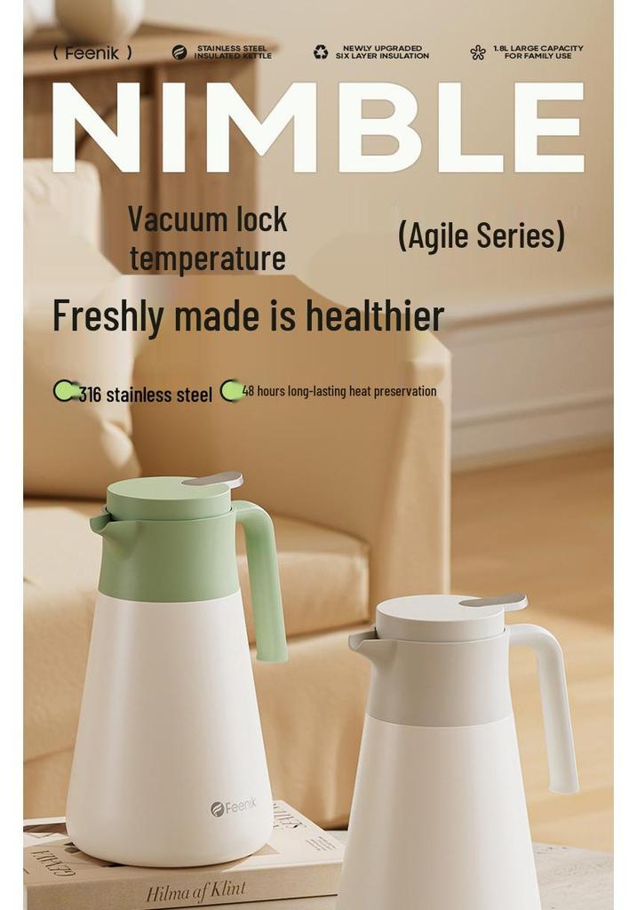 FEENIK316 Stainless Steel Large Capacity Insulated Hot Water Kettle with Simple Press Dispense for Home Use