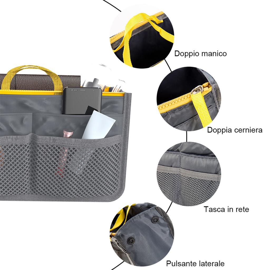 Großer Kapazität Portemonnaie Organizer Nylon Mehrere Taschen Handtaschen Organizer mit Netzgitter Herren Damen Outdoor Reise Einlage