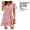 Summer Boho Floral Wrap Dress V Neck Short Sleeve Ruffled Hem Swing Sundress for Women Beach