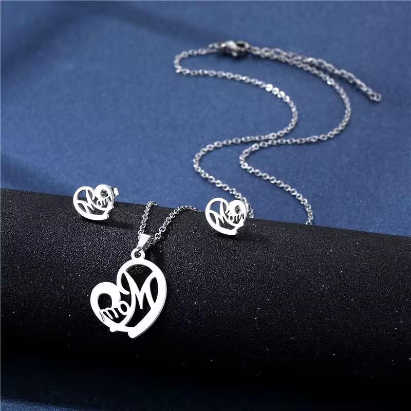 Stainless Steel Necklace & Earring Set - Smooth Clavicle Design with Stud Earrings