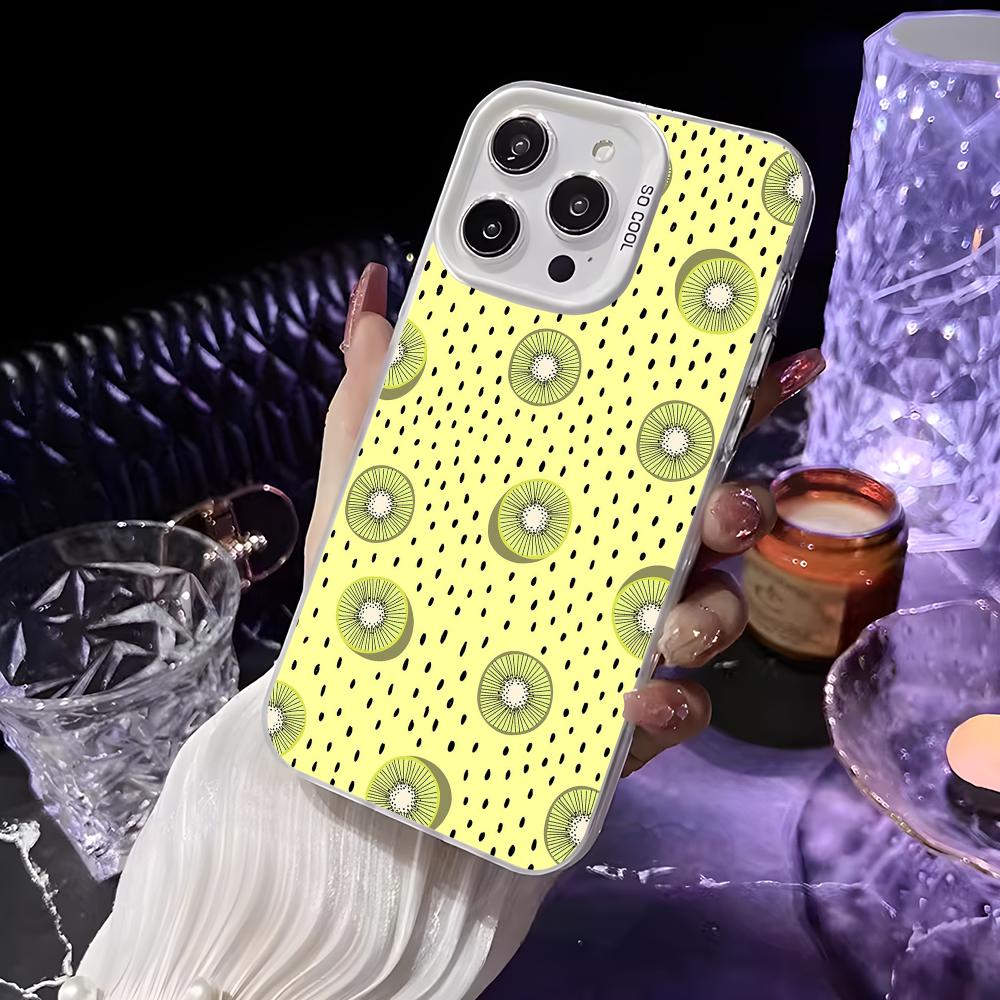 Kiwi Fruit Fashion Phone Case For iPhone 16 15 14 13 12 11 Pro Max White Matte Laser Metallic Aurora Funda