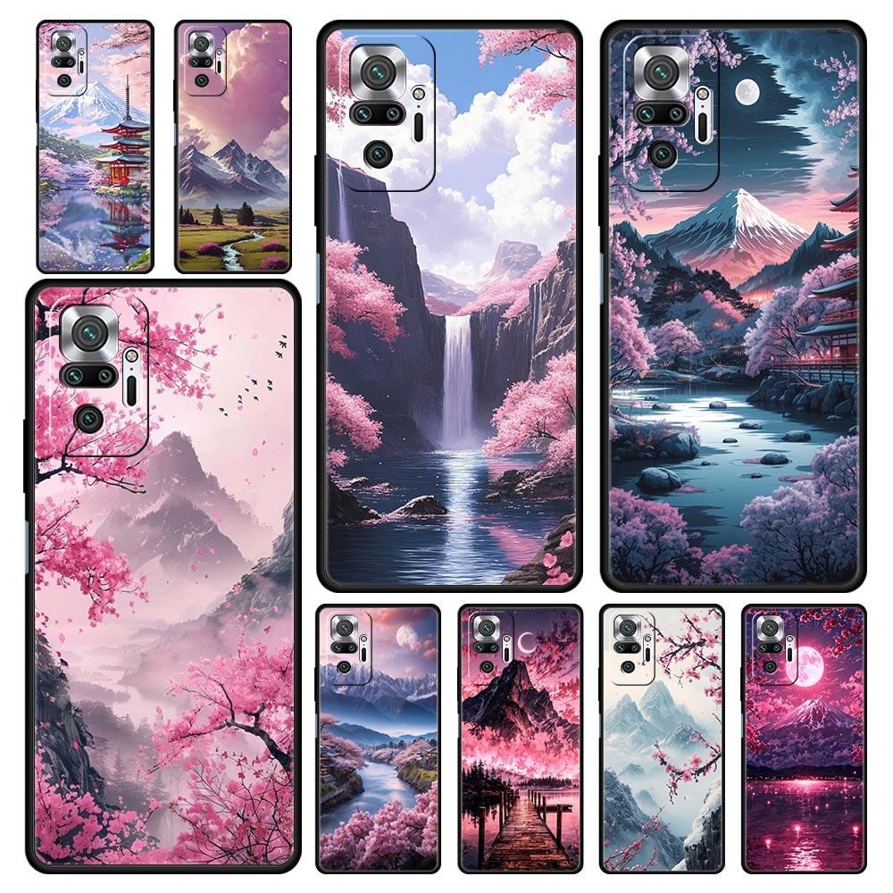 Pink Sunset Mountain Phone Case Cover for Redmi 14C 10C Note 15 14 13 12 10 11 K40 Pro Plus 5G Shockproof Soft TPU Shell Capas