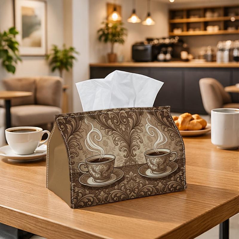 1pc Vintage Damask Scroll Tissue Box Holder with Coffee Cup Steam - Suitable for Rolls/Face Tissues/Singles, Multi-Roll Napkin Storage Organizer for H