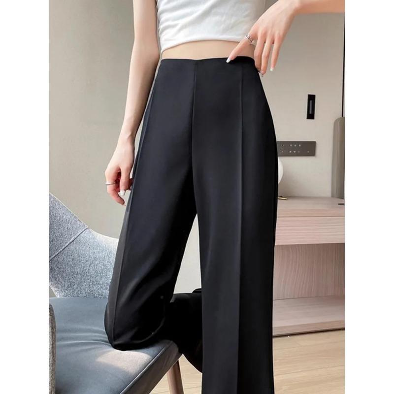 Pantaloni da Donna a Vita Alta Gamba Larga Texture Raso Vestibilità Slim Formali da Ufficio