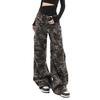 Women Cargo Pants Elastic High Waist Adjustable Drawstring Casual Trousers Camouflage Print Loose