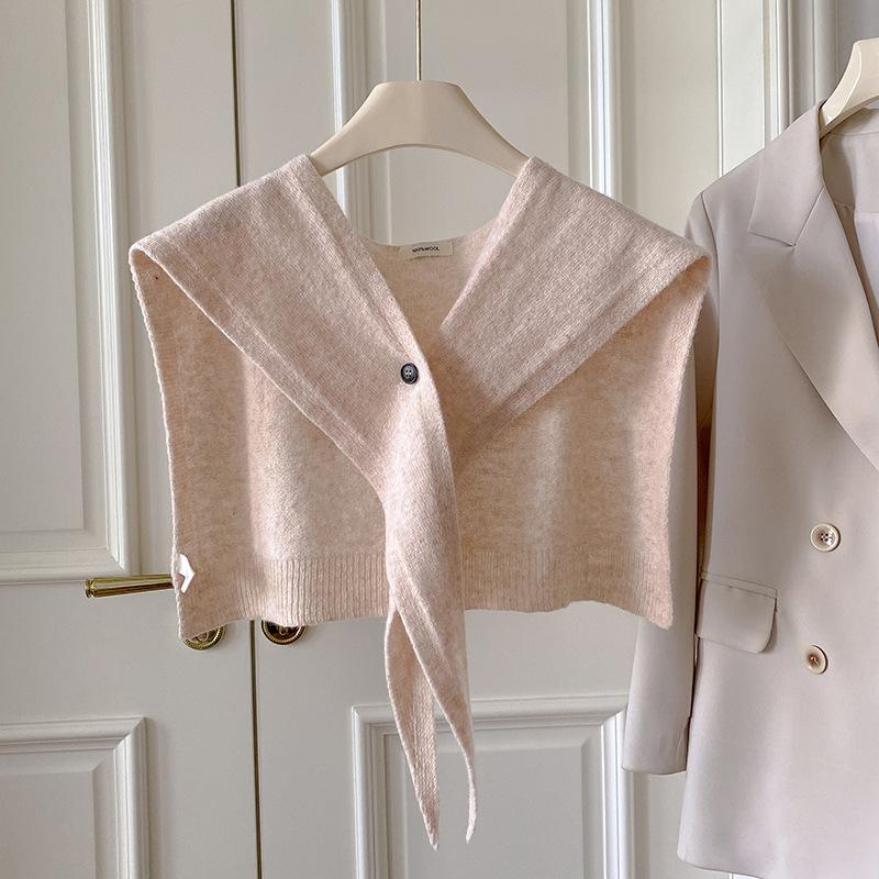 

Wool Knitted Shawl Winter Warm Solid Color Collar Neck Guard Knit Thin Knotted Cape Triangle Scarf For Women Fashion Scarf One Size