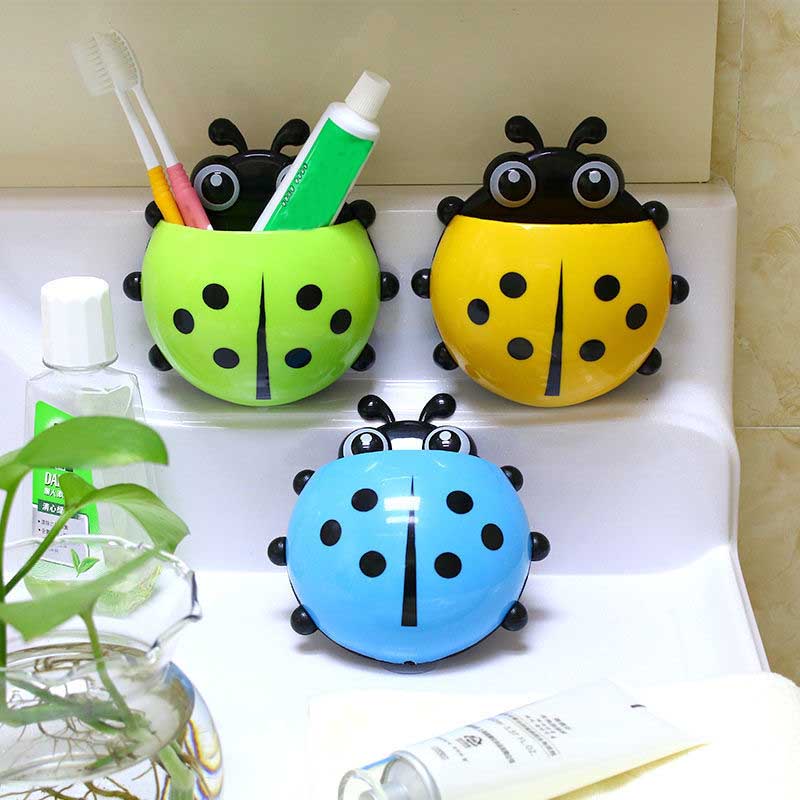 2pcs Ladybug Toothbrush Holder Cute Cartoon Animal Toothbrush Toothpaste Wall Suction Holders Rack for Kids Container Organizer