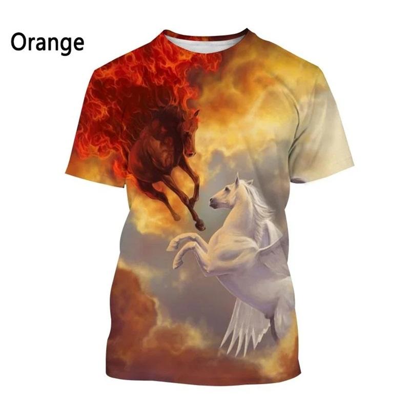3D Printed Animal Horse Pattern T-shirt Summer Casual Short Sleeve Oversized S