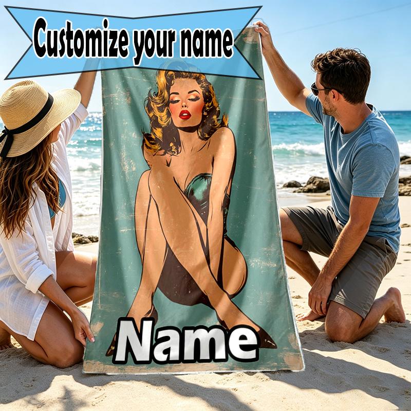 Custom Name Personalized Marilyn Monroe Print Beach Towel, for Trip Camping Beach Party Home Decor, Birthday Gift for Family & Friends