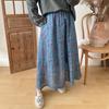Johnature Vintage-Druck, elastische Taille, alle passenden Damen-Röcke, Herbstblau, lockere Krawattenröcke