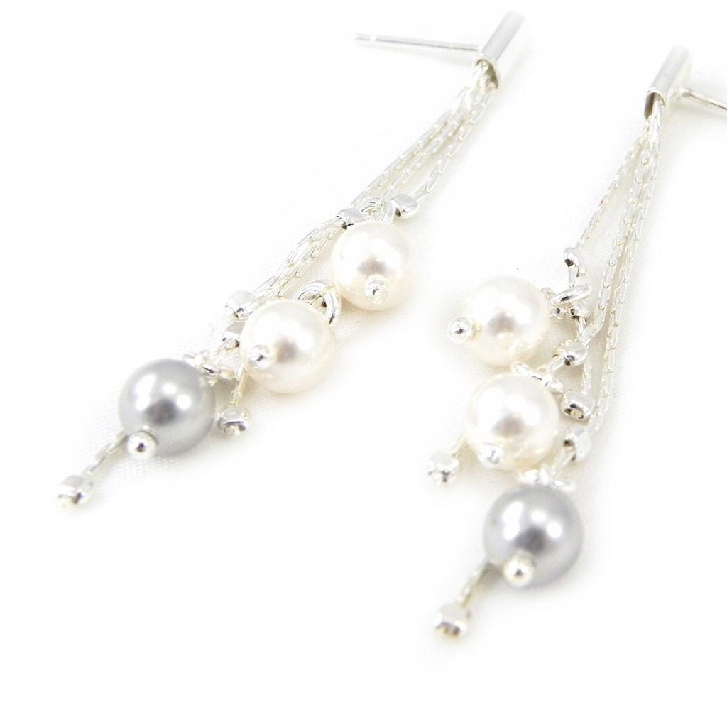 Les Trésors De Lily [G1916] - Silver Earrings 'Sissi' White Gray