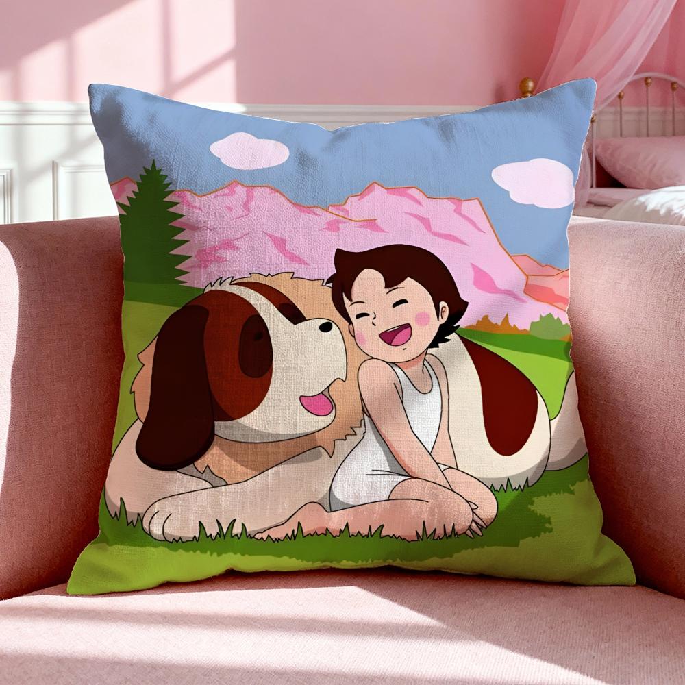 Cartoon Hheidi Girl Of The Alps Cushion Cover Breathable Linen Pillowcase Summer Odorless Eco-Friendly Invisible Zipper Washable