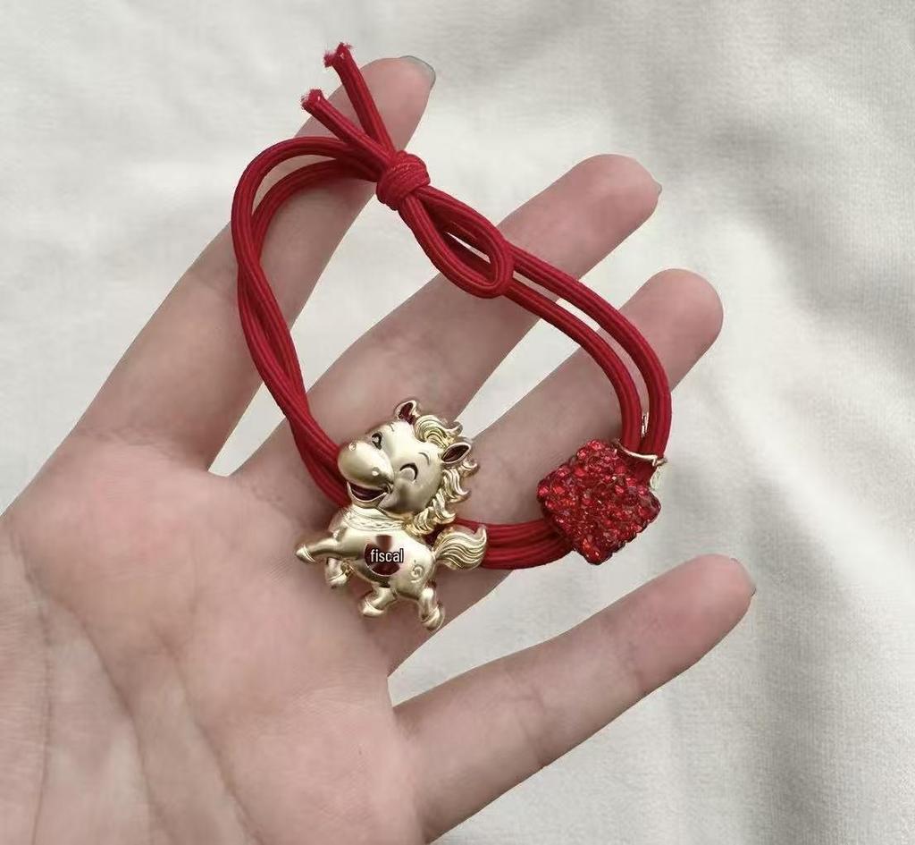 High Elasticity Year of the Horse Red Zodiac Hair Tie for Girls - Festive New Year Hair Accessory