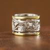 Luxurious Two-color Hollowed-out Curly Pattern Ring Made of Copper. Women's Jewelry Ring Suitable for Parties and Gatherings.
