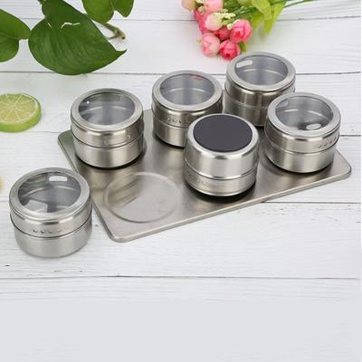 1 Set Seasoning Jars Dustproof Visible Storage Stainless Steel Magnetic Spice Salt Bottles with Tray Kitchen Gadget for Household