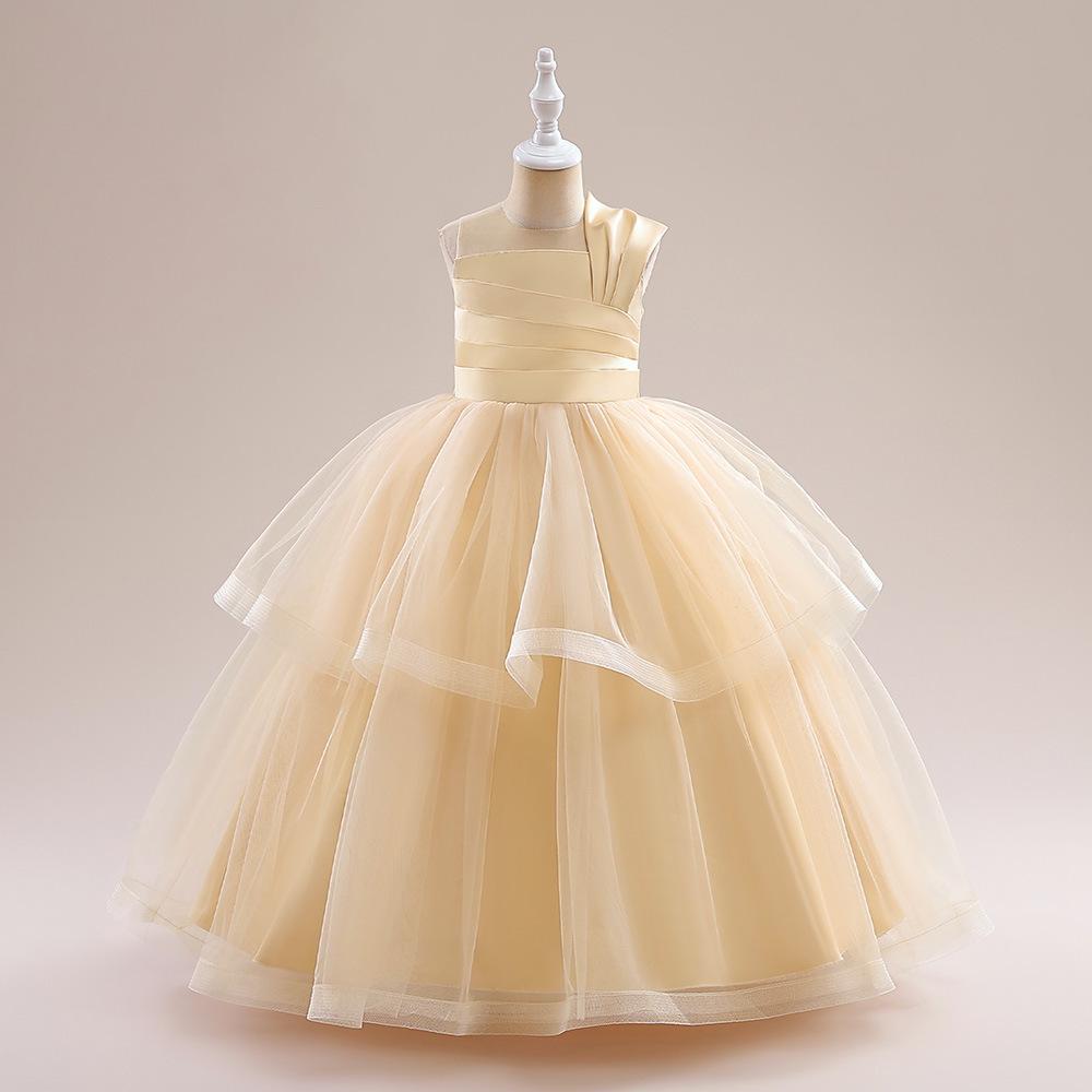 Girls Princess Mesh Puffy Gown - Kids Long Skirt Performance Costume 150cm