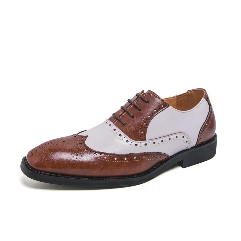 Plus Size 46 Brogue Leather Shoes - Spring/Autumn 2025 British Retro Color Block Men s Shoes 38
