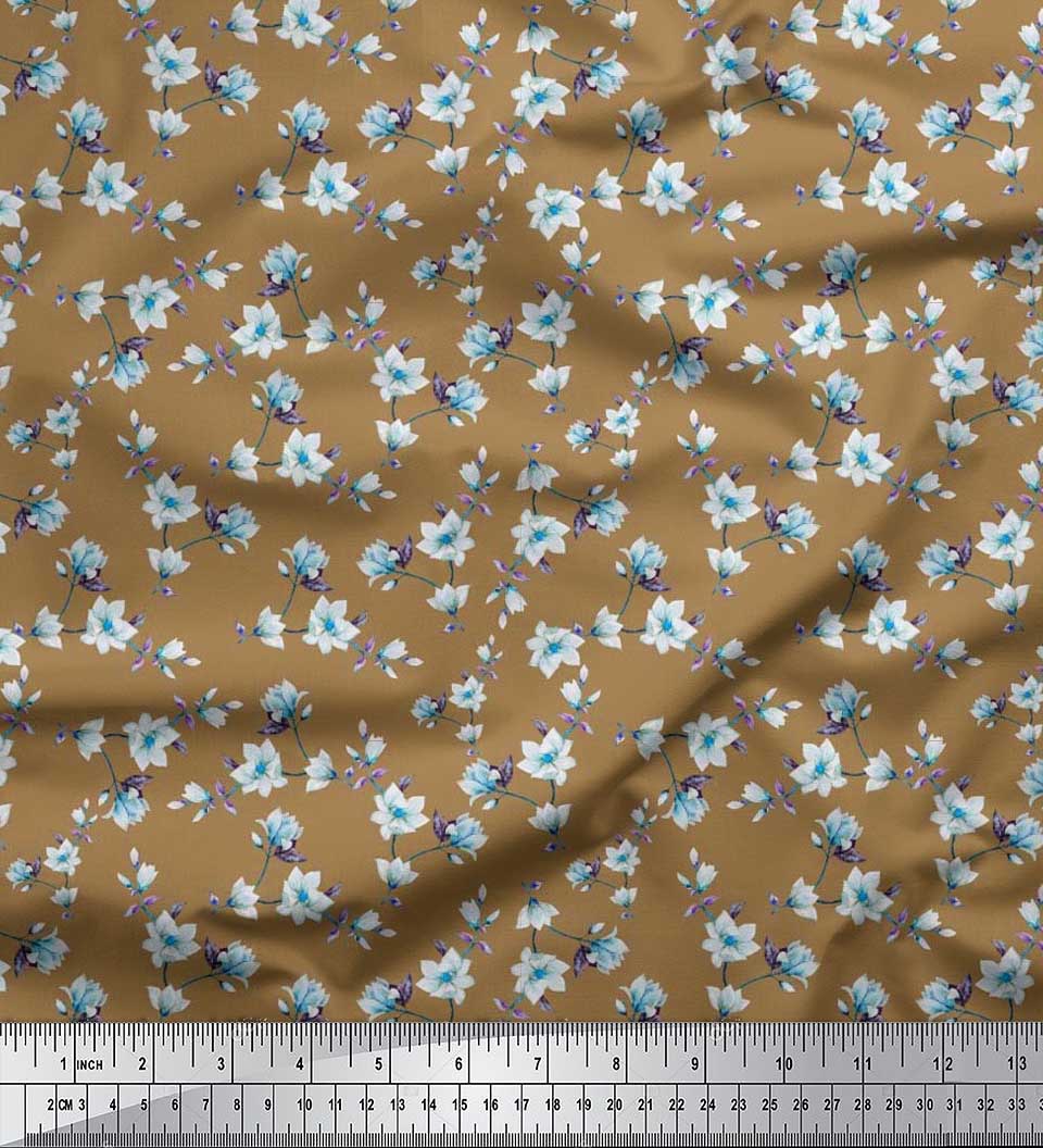 

Тканина Soimoi Japan Crepe Satin Leaves & Magnolia Floral Print Швейна тканина метр 42 дюйма 42 Inch Wide - Poly Crepe коричневий