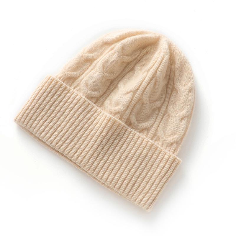 Unisex Retro Cashmere Cable Knit Hat - Warm and Versatile for Autumn/Winter