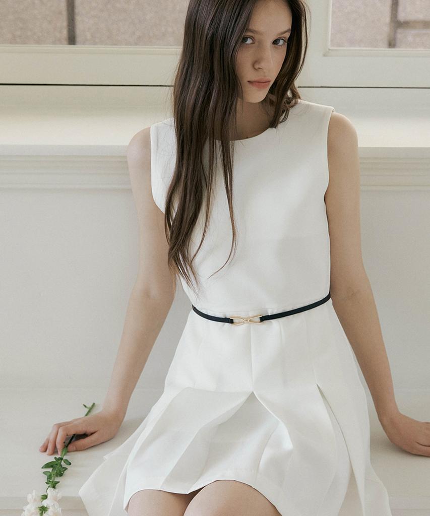 Riorg Fra Summer Pleats Sleeveless Mini Ops White