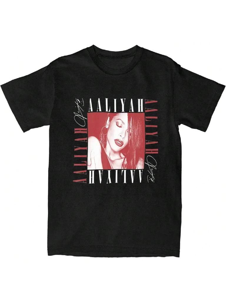 Aaliyahs Logo T-Shirt Adult Vintage Singer Music Vintage 100% Cotton T Shirts Summer O Neck Hipster Tee Casual Oversized Clothes