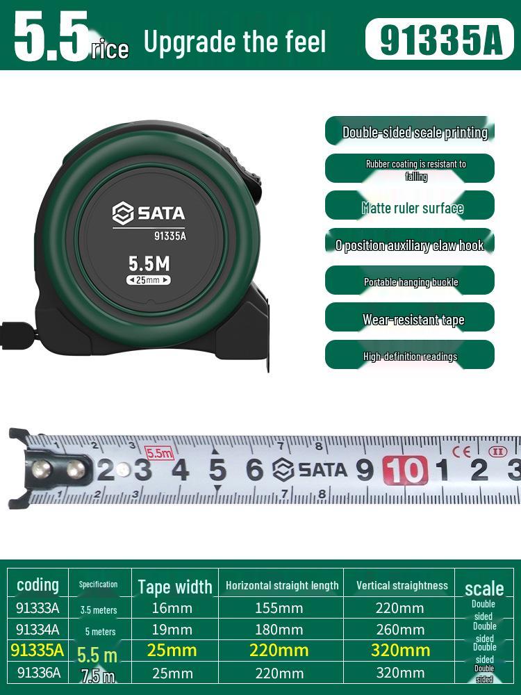 SATA 5-Meter Precision Steel Tape Measure with Durable Case, Available in 2/3/7.5/10 Meters.