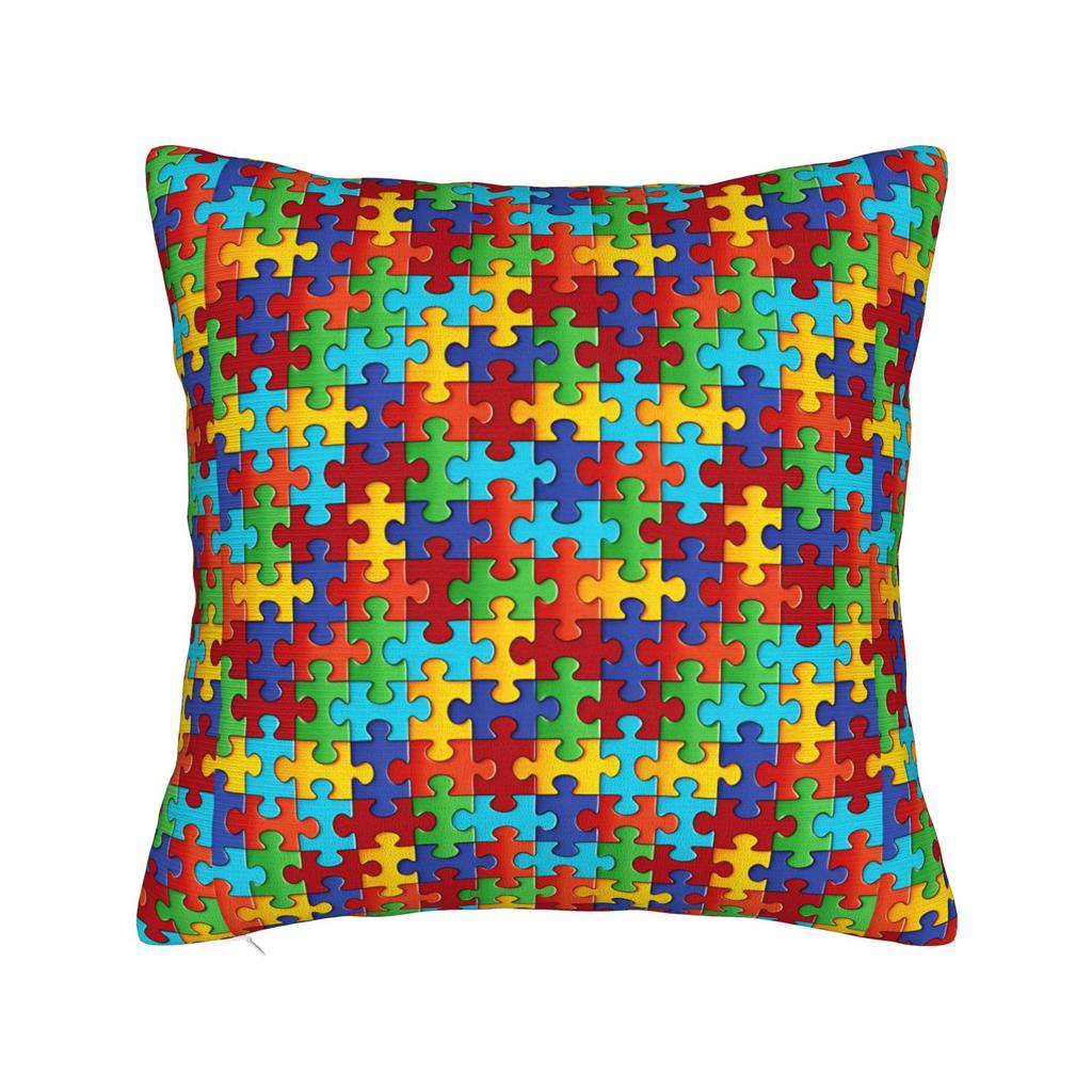 Vibrant Neon Dense Autism Puzzle Pillow Cover Comfy Cushion Cover Fashion Pillow Case For Sofa Car Home Decor