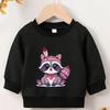 Kids Crewneck Long Sleeve Sweatshirt,Cute Cartoon Raccoon Graphic Print